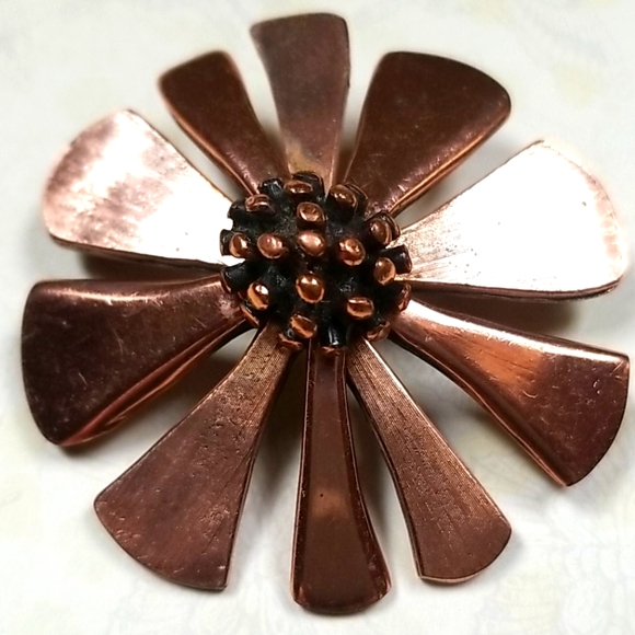 Vintage Matisse RENOIR Copper Flower Brooch - Picture 2 of 9